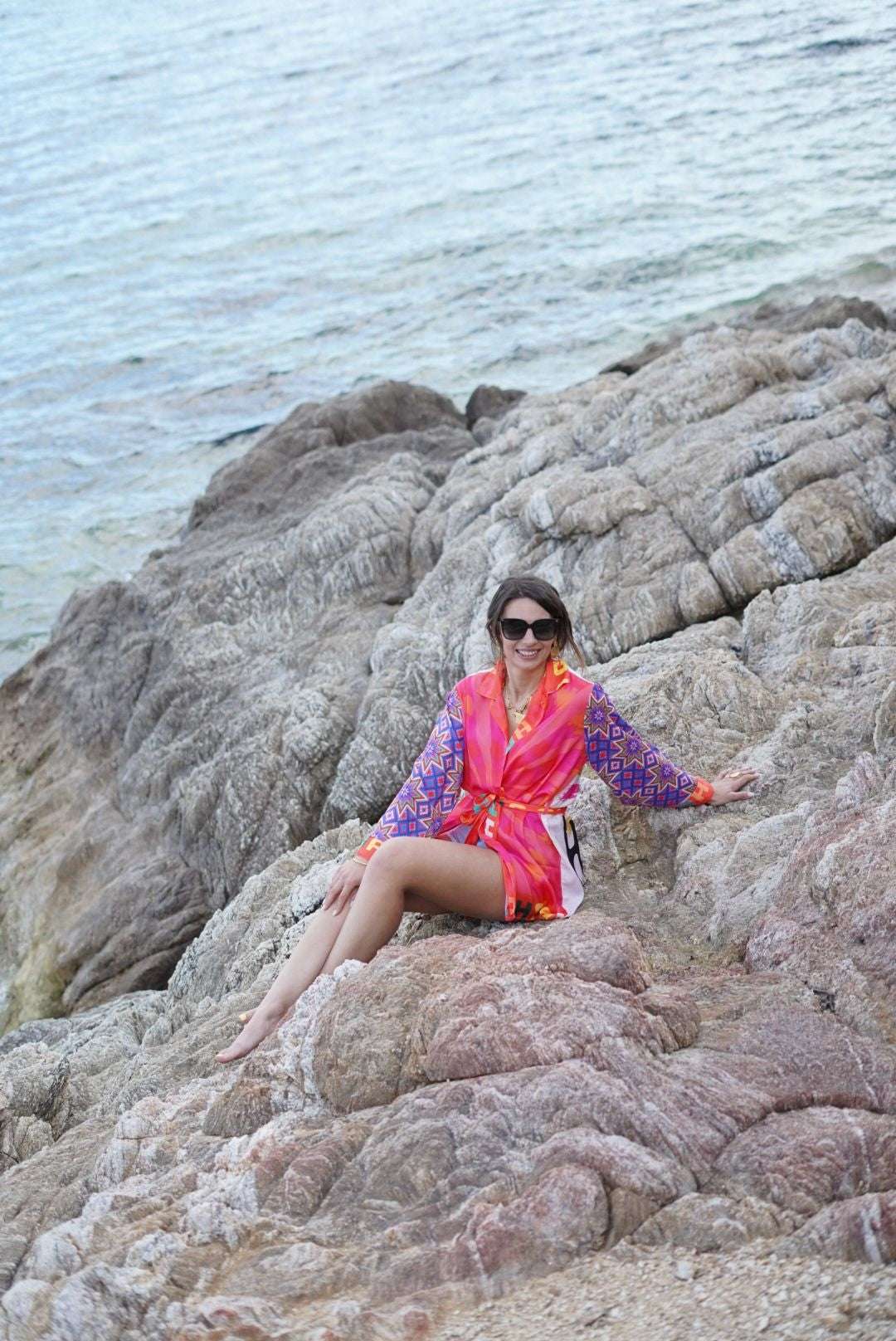 Kimono en soie coloré "Live Happy"- Nouvelle collection tendance été - Jad'Or la Mode- La mode au service-de-la-féminité