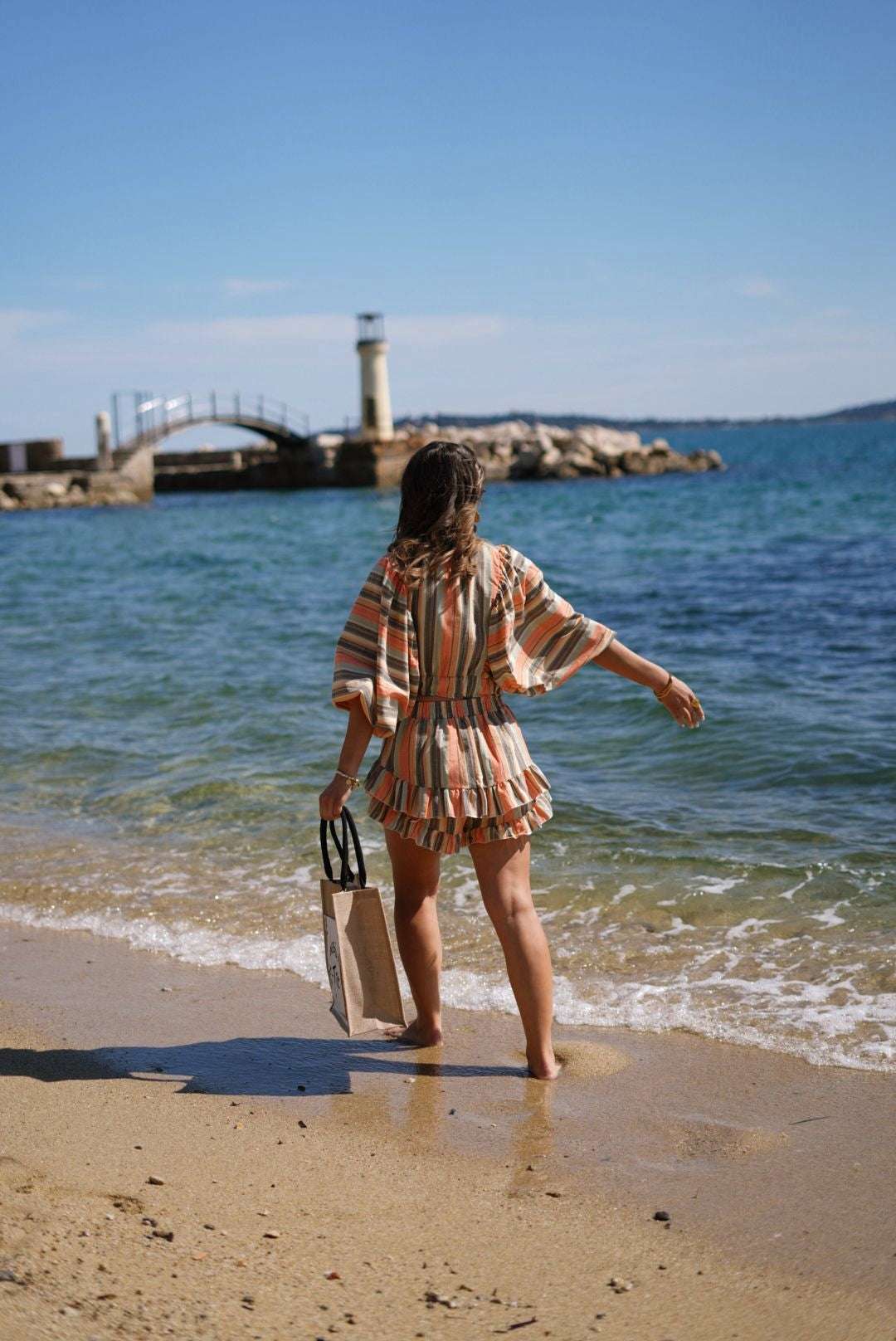 Ensemble d’été femme – Top à volants et jupe-short rayée bohème chic - Jad'Or la Mode- La mode au service-de-la-féminité