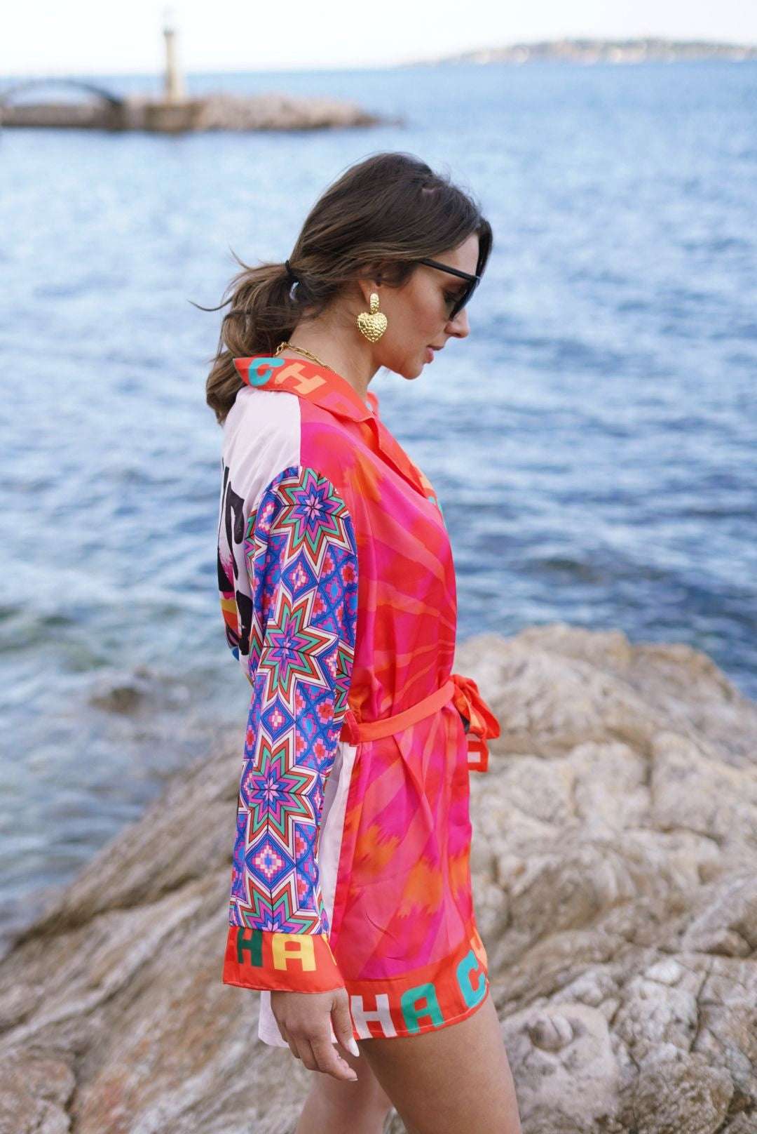 Kimono en soie coloré "Live Happy"- Nouvelle collection tendance été - Jad'Or la Mode- La mode au service-de-la-féminité