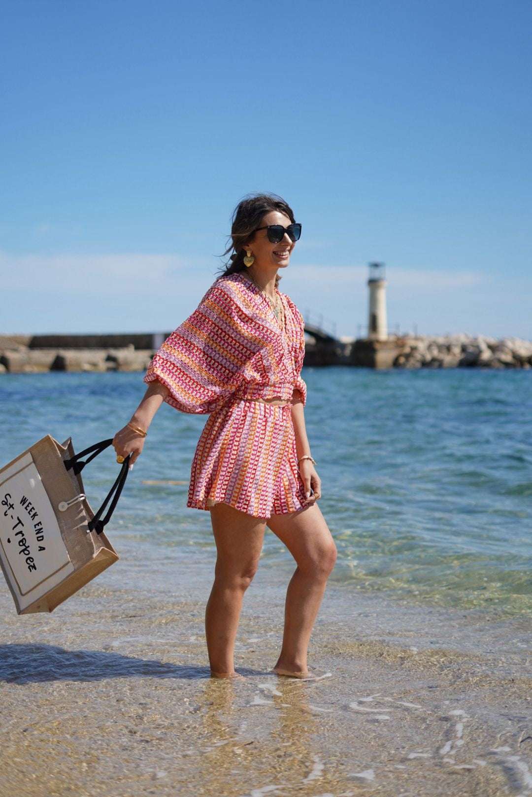 Ensemble estival bohème – Top à manches longues volantées & short fluide imprimé - Jad'Or la Mode- La mode au service-de-la-féminité