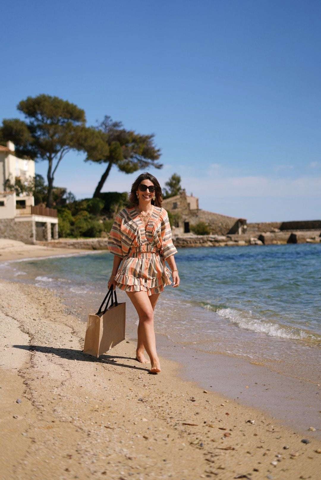 Ensemble d’été femme – Top à volants et jupe-short rayée bohème chic - Jad'Or la Mode- La mode au service-de-la-féminité