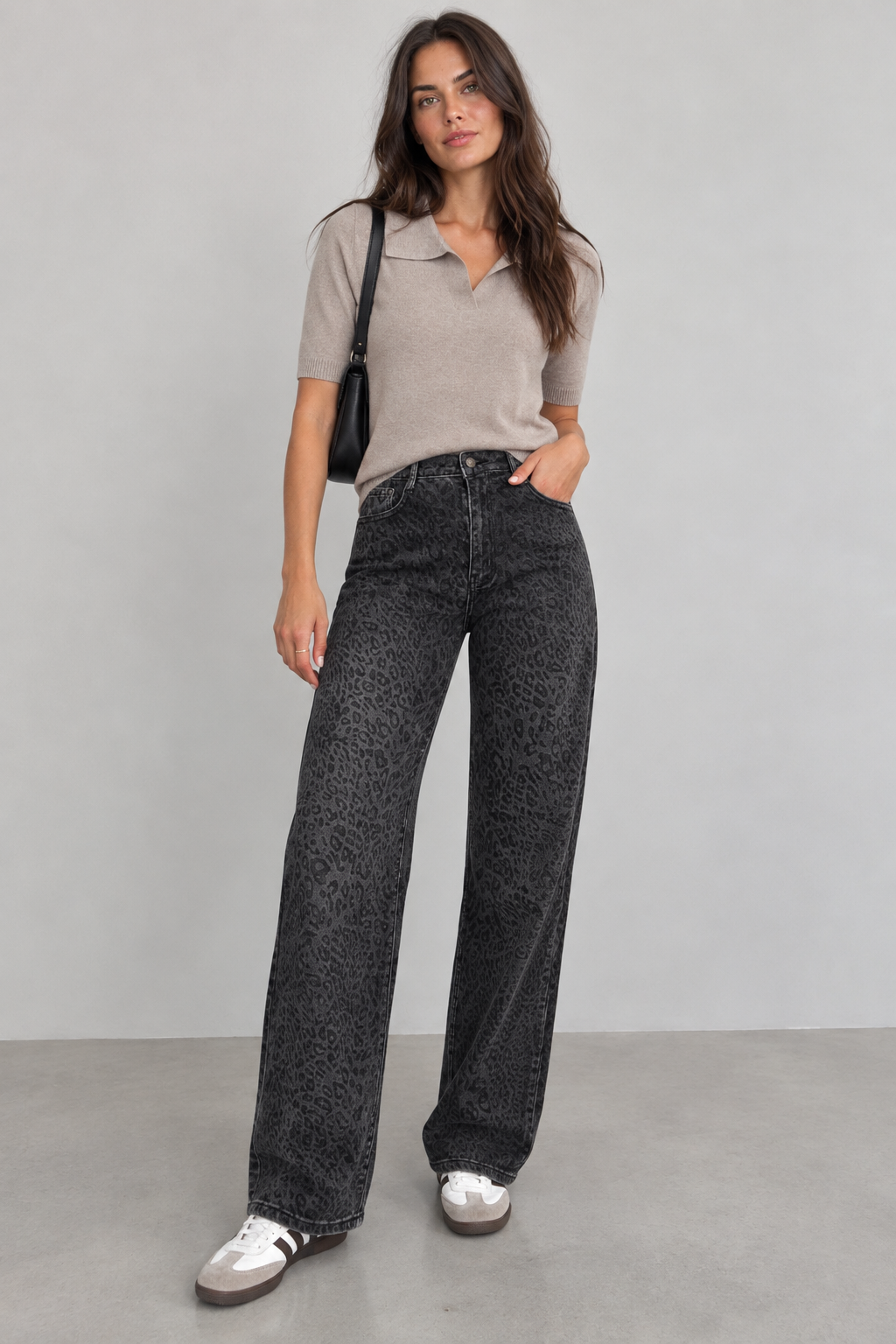 Jean Léopard Noir – Coupe Wide Leg
