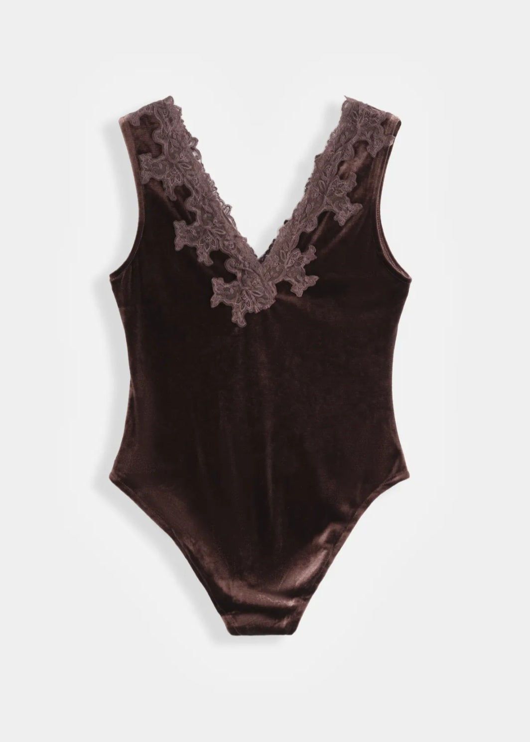 Body en velours et dentelle - Chocolat
