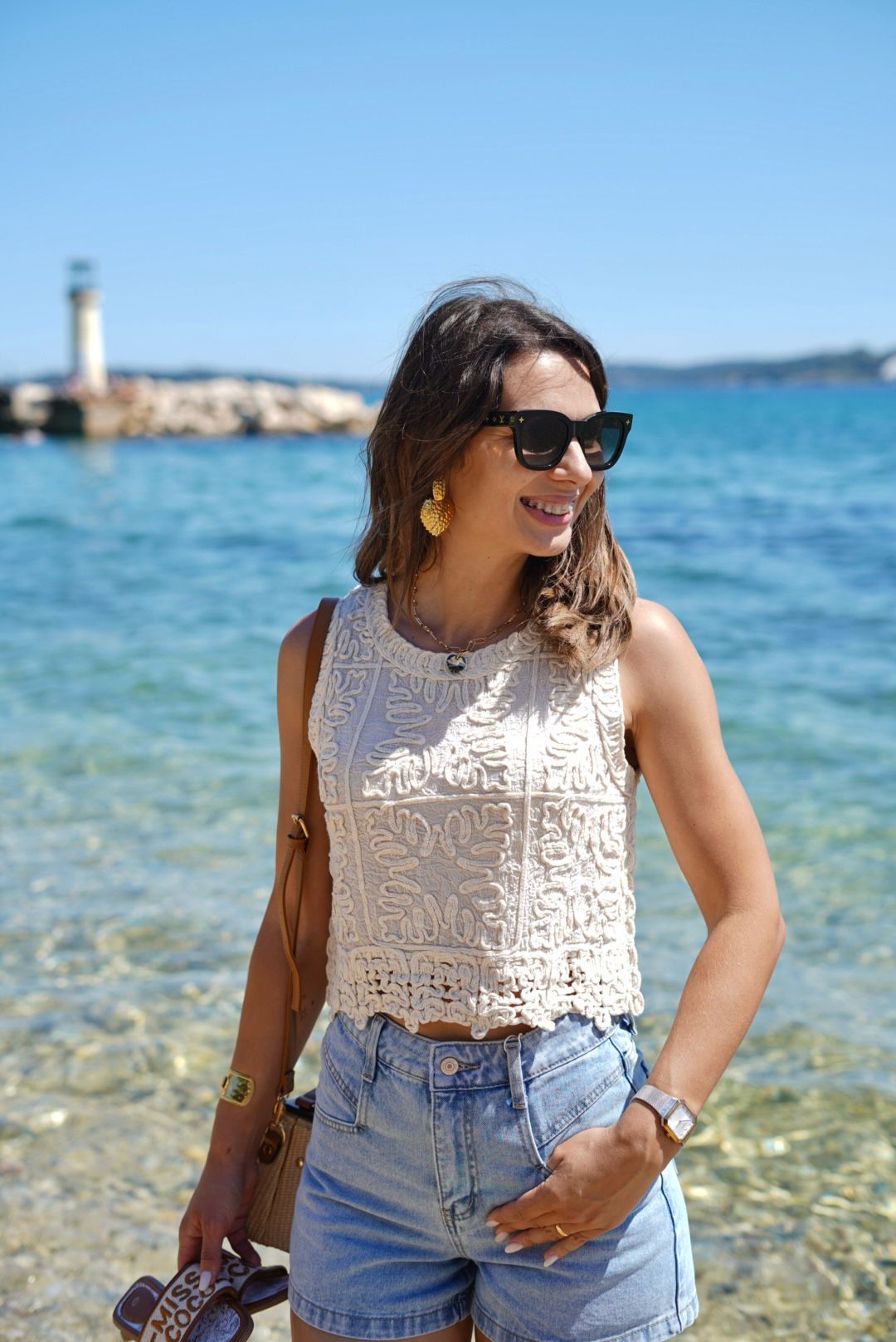 Top brodé écru en coton – Style bohème chic