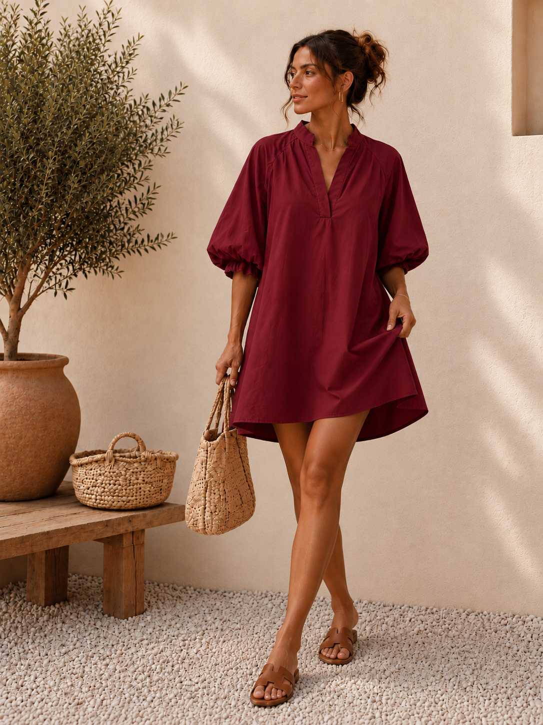 Robe chemise bordeaux - 100% coton