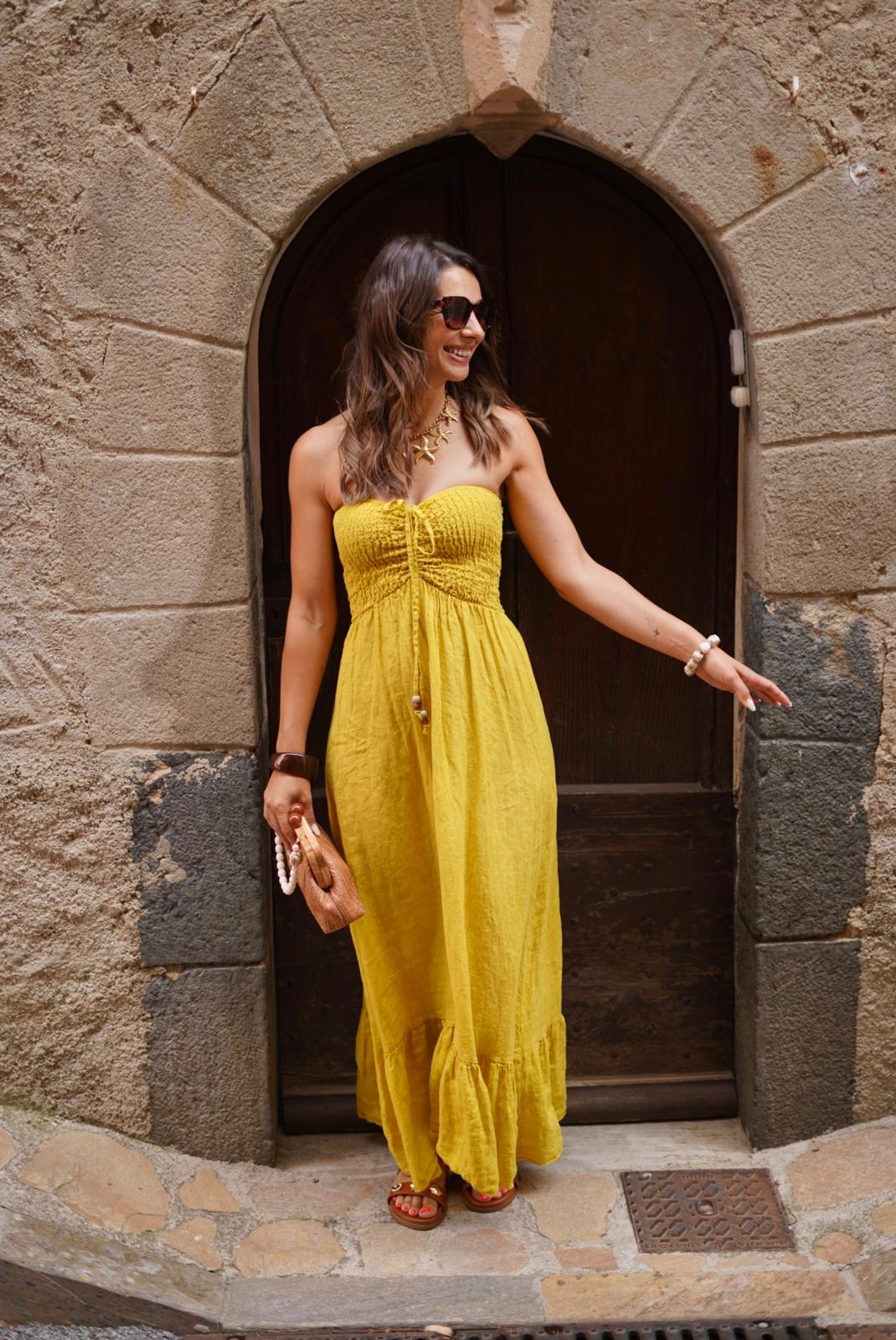 Robe Solea longue 100% lin - Moutarde