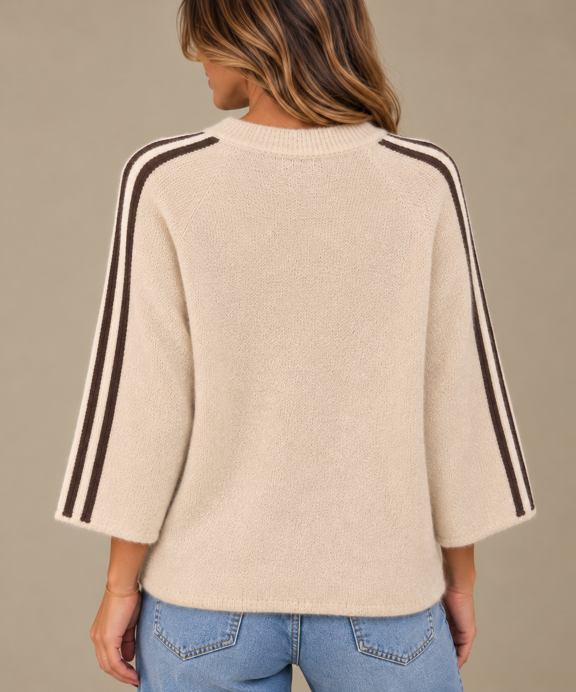Pull en maille douce Beige – Rayures chocolat