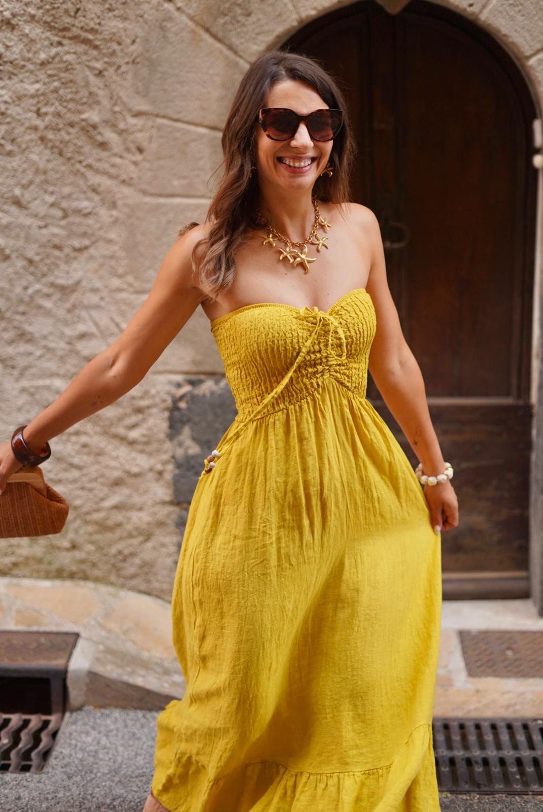 Robe Solea longue 100% lin - Moutarde