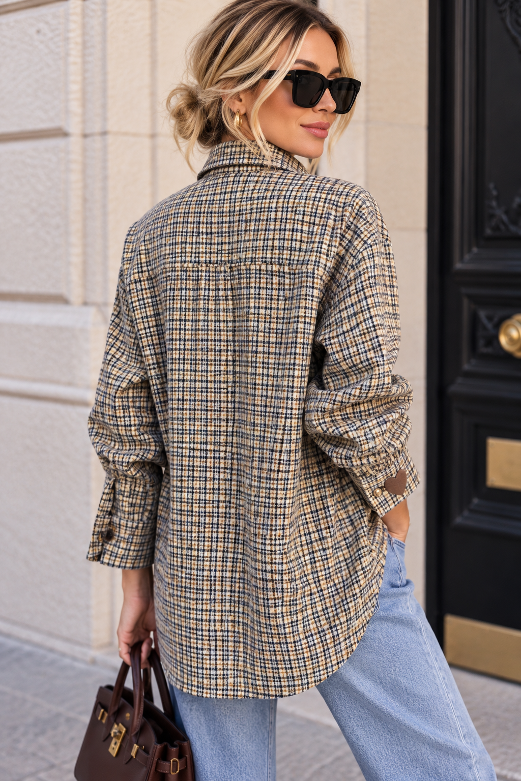 Chemise à carreaux LOVE – Beige & Chocolat