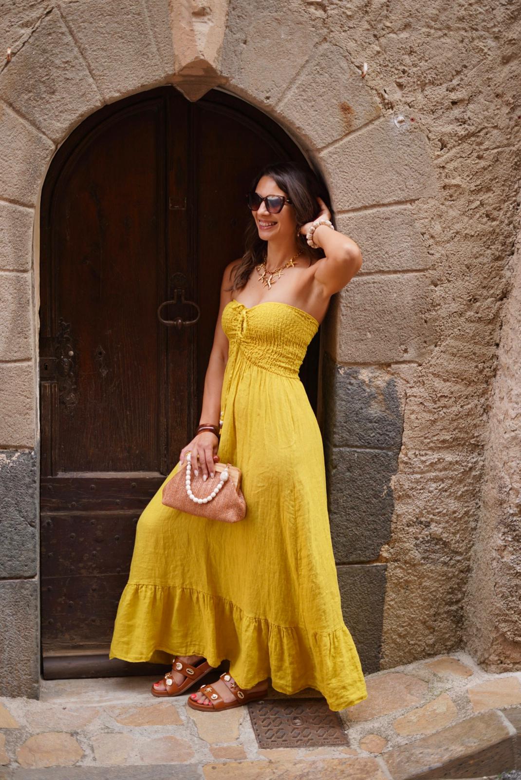 Robe Solea longue 100% lin - Moutarde