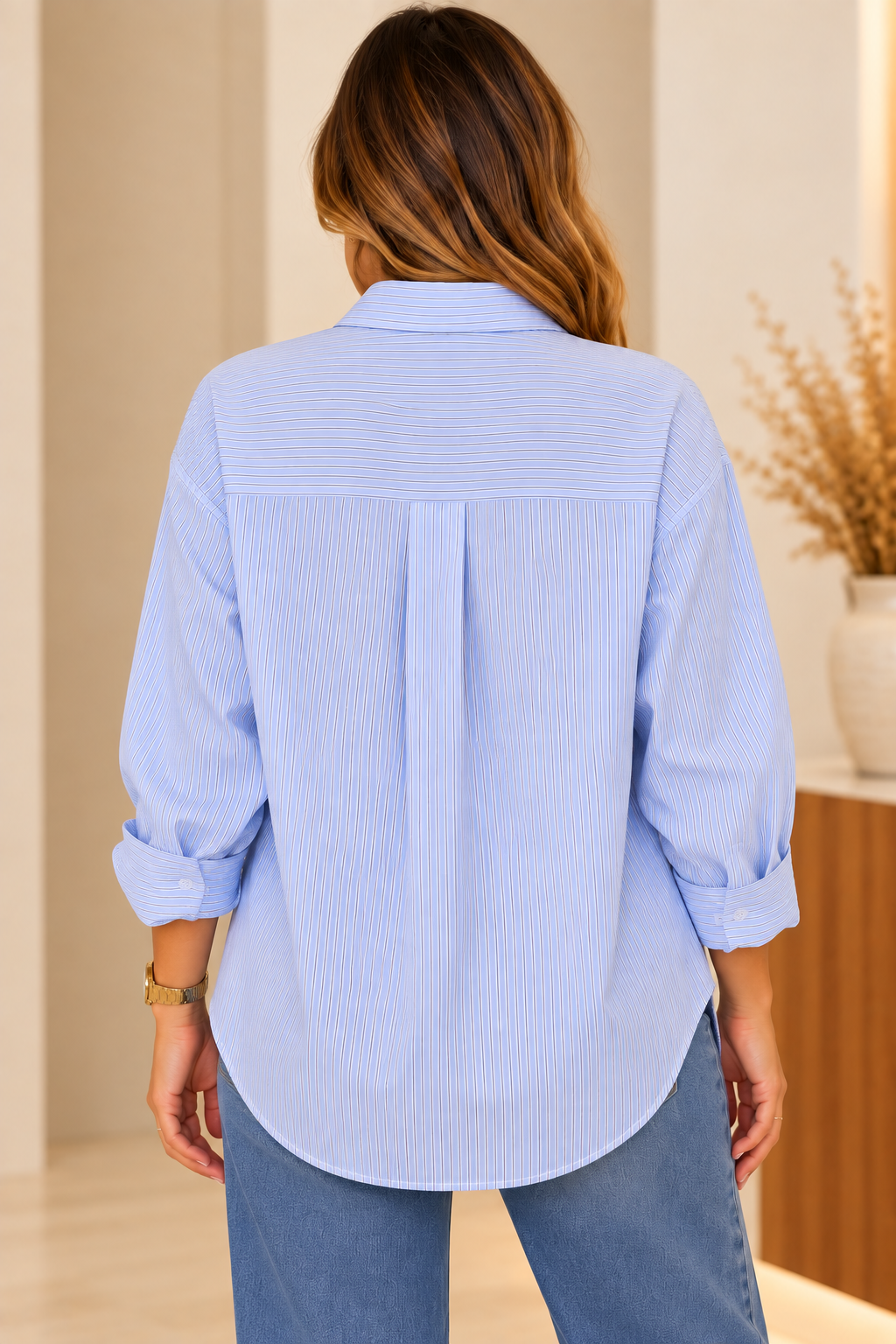 Chemise oversize rayée – Bleu ciel