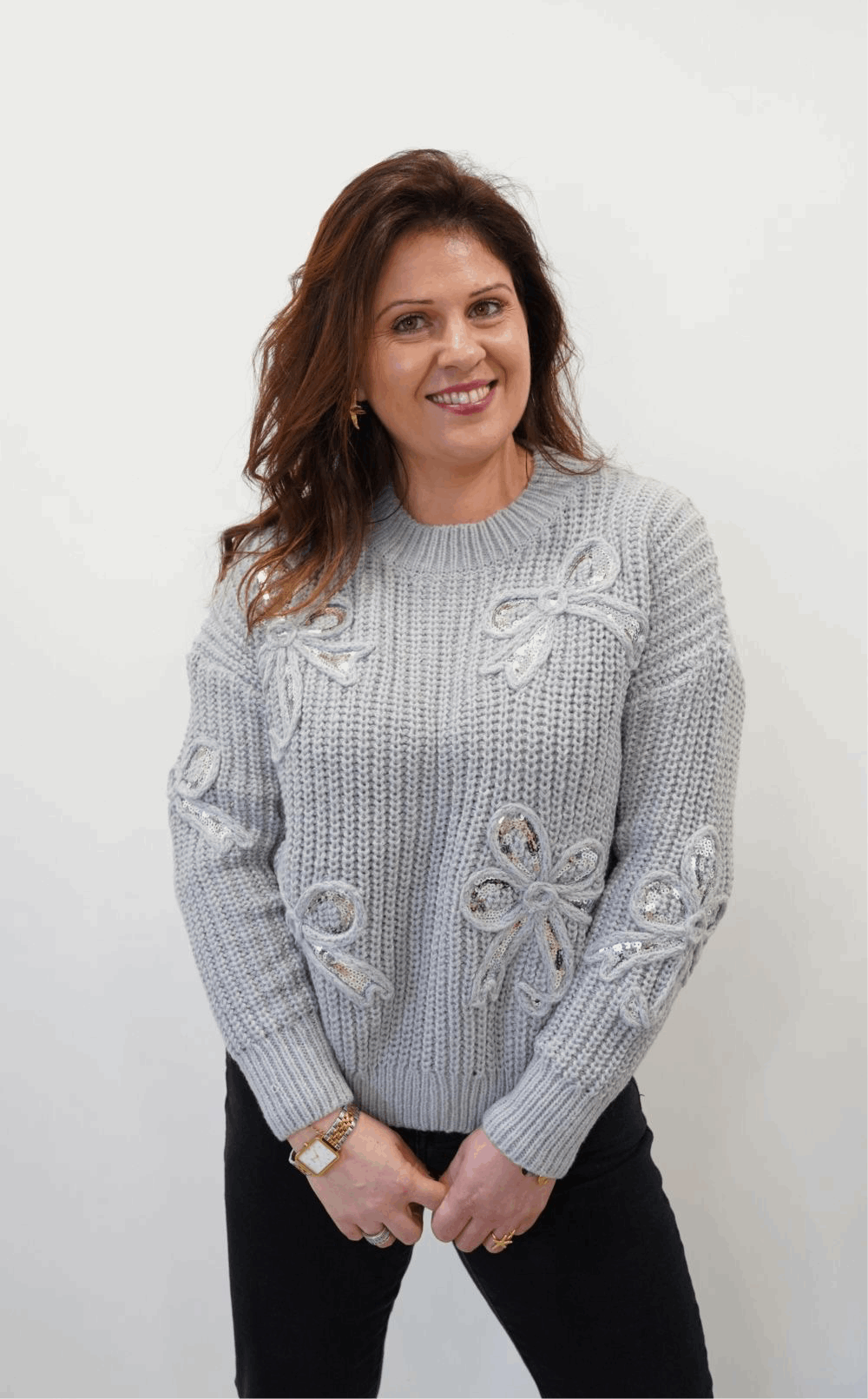 Pull Elisa avec noeuds - Gris - Jad'Or la Mode- La mode au service-de-la-féminité