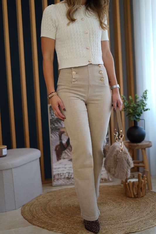 Jean flare beige - Jad'Or la Mode- La mode au service-de-la-féminité