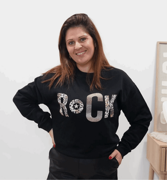 Sweat-shirt ROCK - Noir - Jad'Or la Mode- La mode au service-de-la-féminité