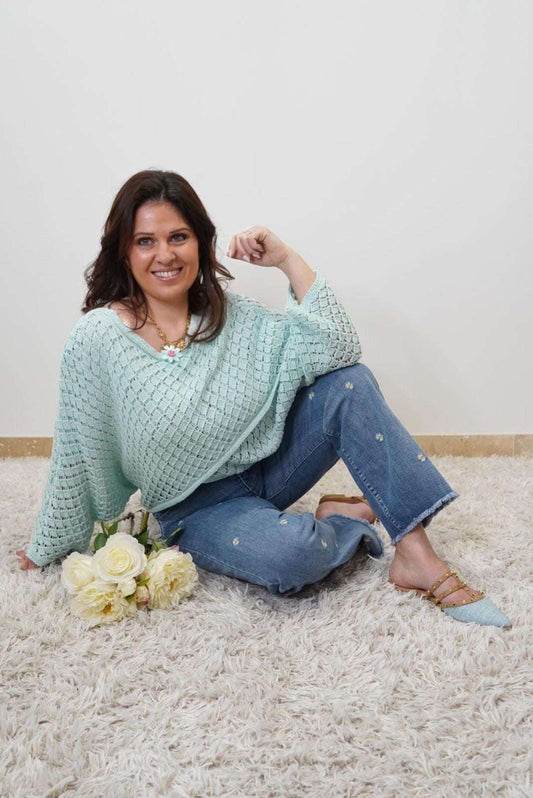 Pull Melissa Turquoise- Manches évasés - Jad'Or la Mode- La mode au service-de-la-féminité