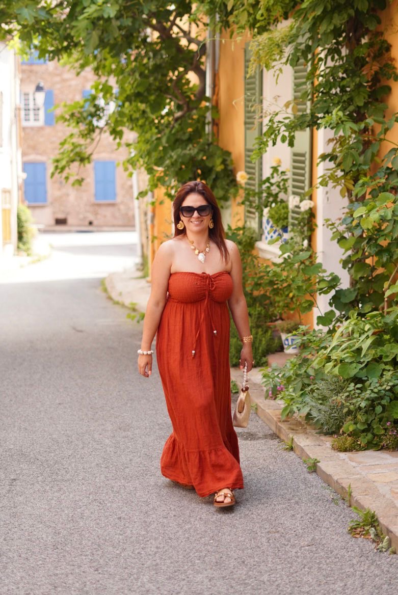 Robe Solea longue, bustier, 100% lin - Terracotta