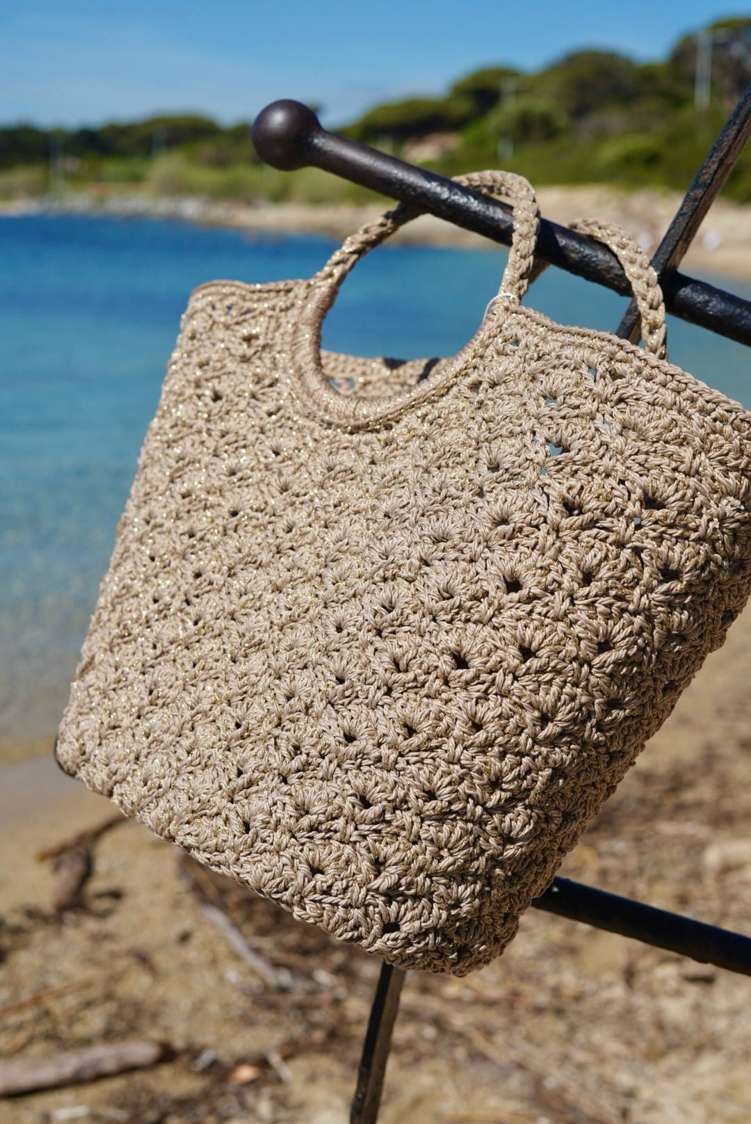 Panier de plage effet crochet - beige pailletée - Style bohème