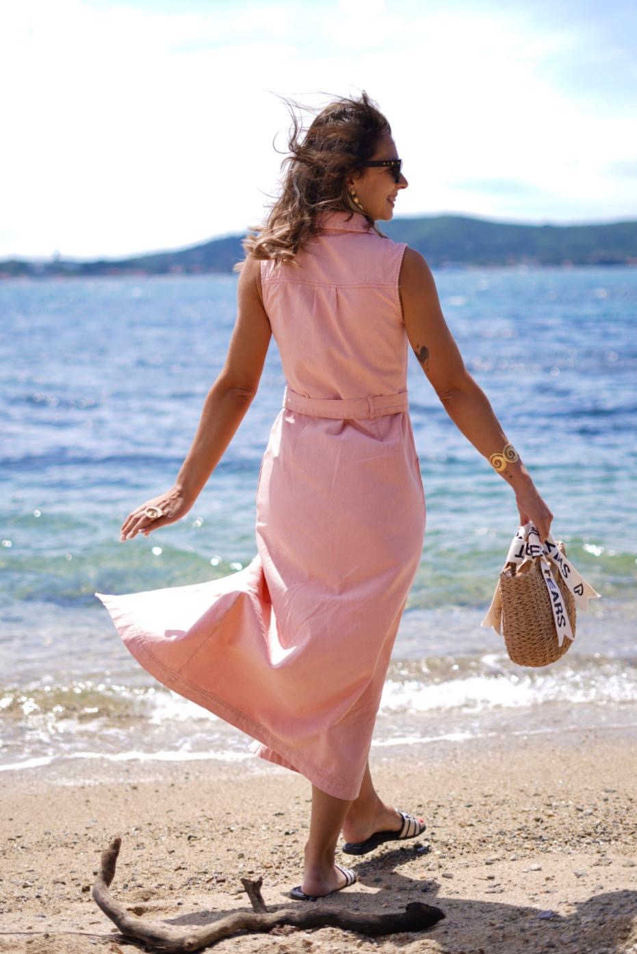 Robe longue boutonné, en denim rose, Ciminy - Casual & chic