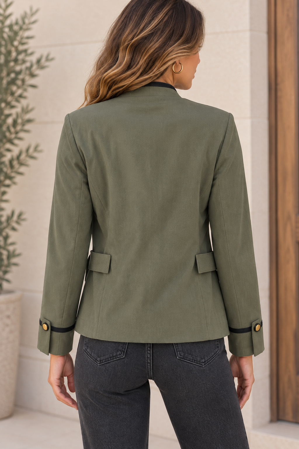 Veste officier kaki à brandebourgs noirs & boutons dorés