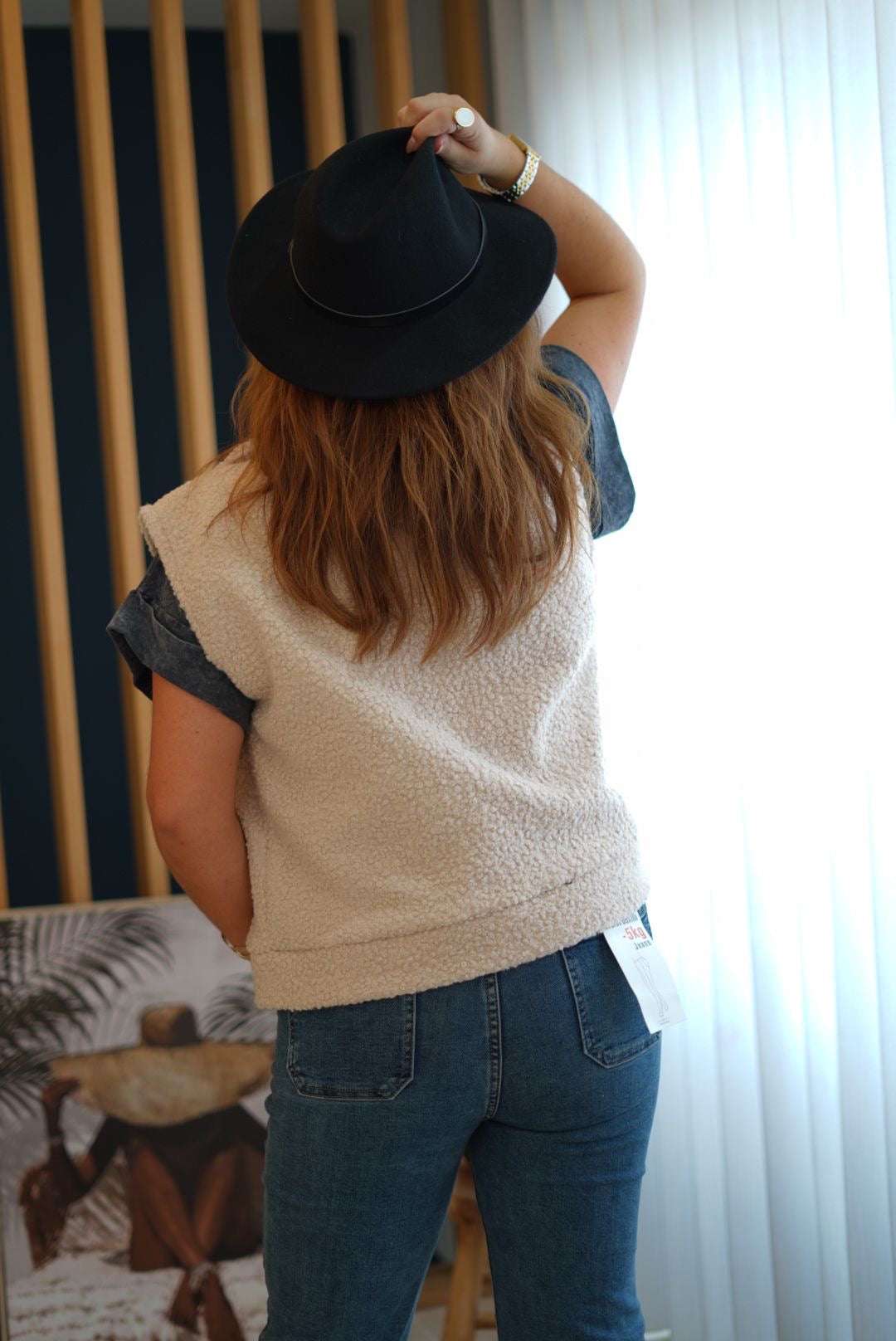 Veste sans manches bouclette Beige - Jad'Or la Mode- La mode au service-de-la-féminité