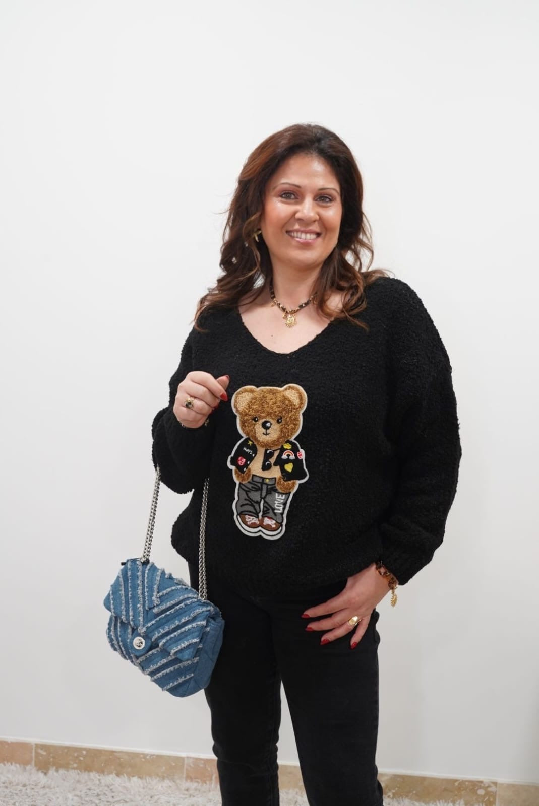 Pull Teddy Noir - Jad'Or la Mode- La mode au service-de-la-féminité