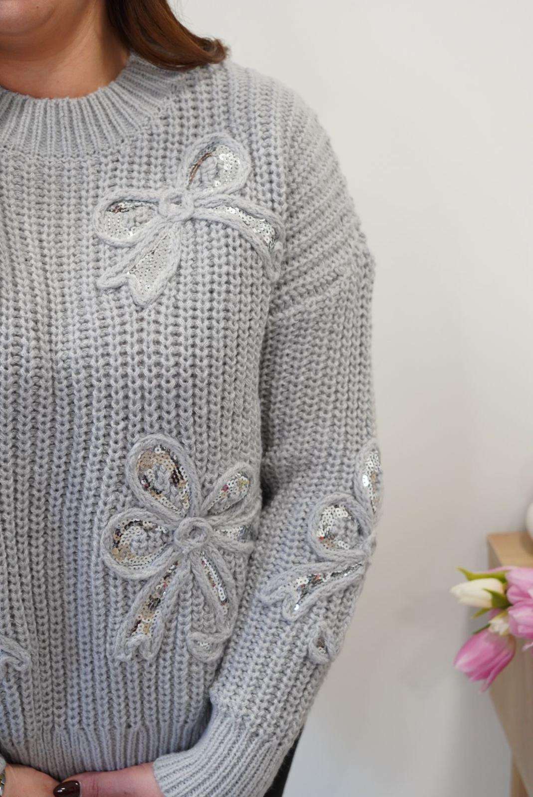 Pull Elisa avec noeuds - Gris - Jad'Or la Mode- La mode au service-de-la-féminité