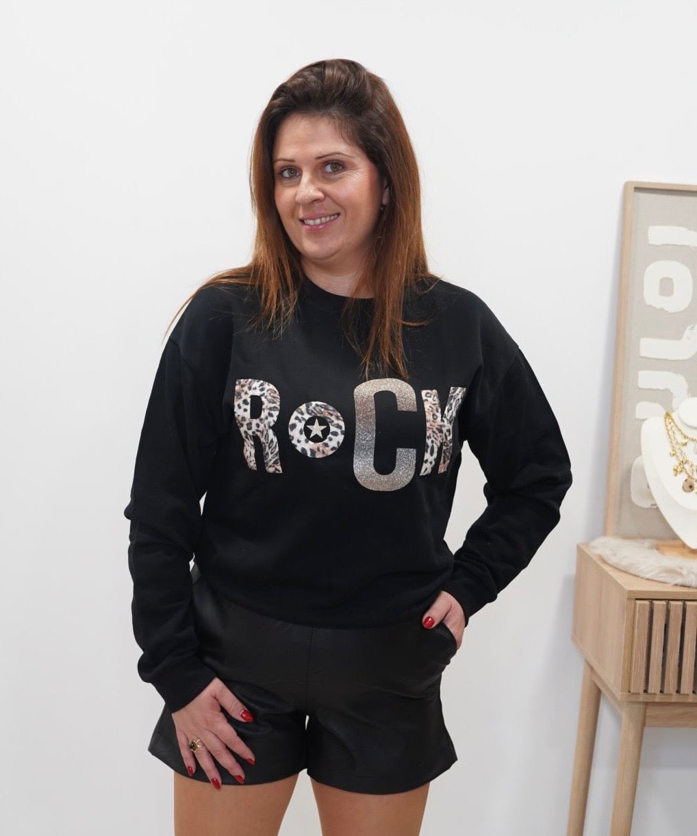 Sweat-shirt ROCK - Noir - Jad'Or la Mode- La mode au service-de-la-féminité