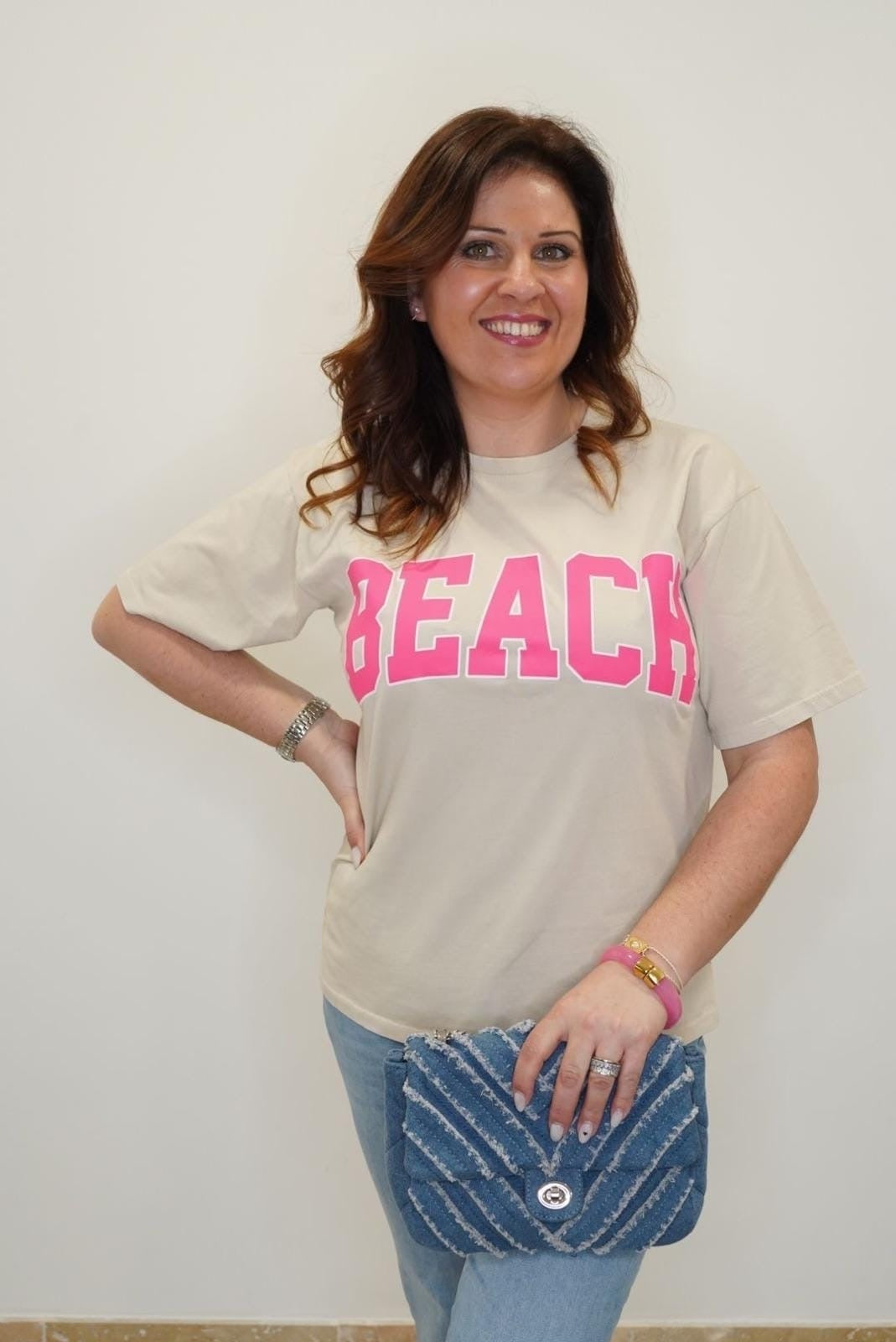 T-shirt BEACH manches courtes - Beige - Jad'Or la Mode- La mode au service-de-la-féminité