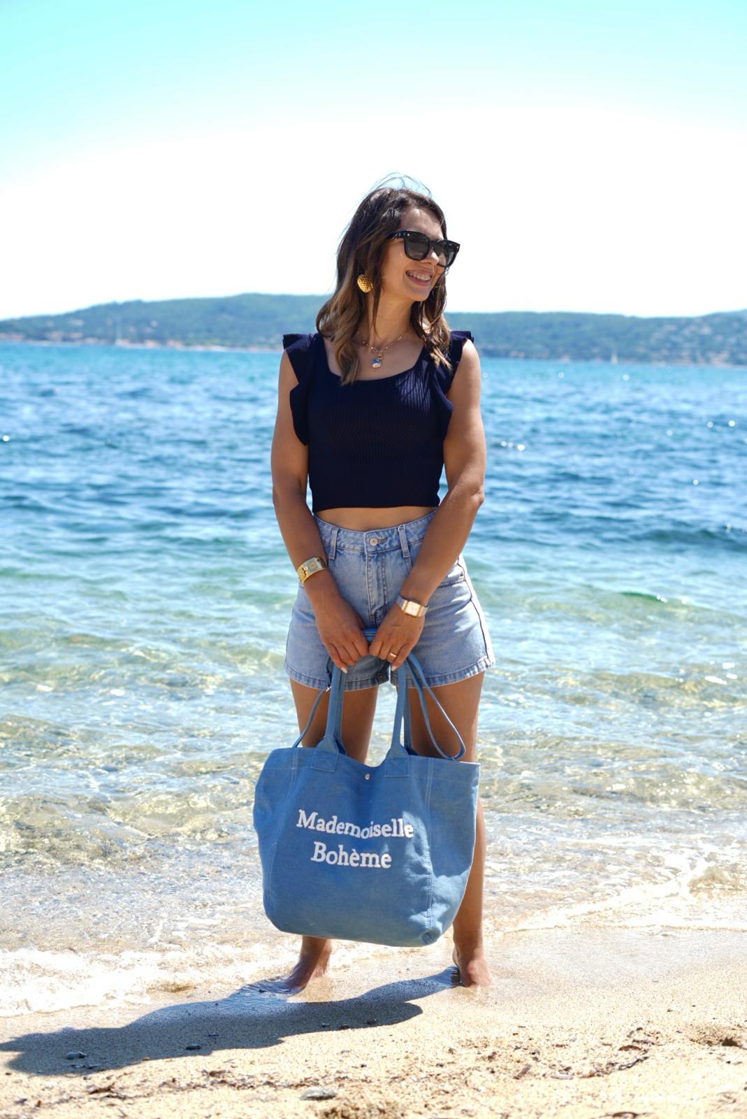 Grand sac Mademoiselle Bohème en denim bleu - 100% Coton
