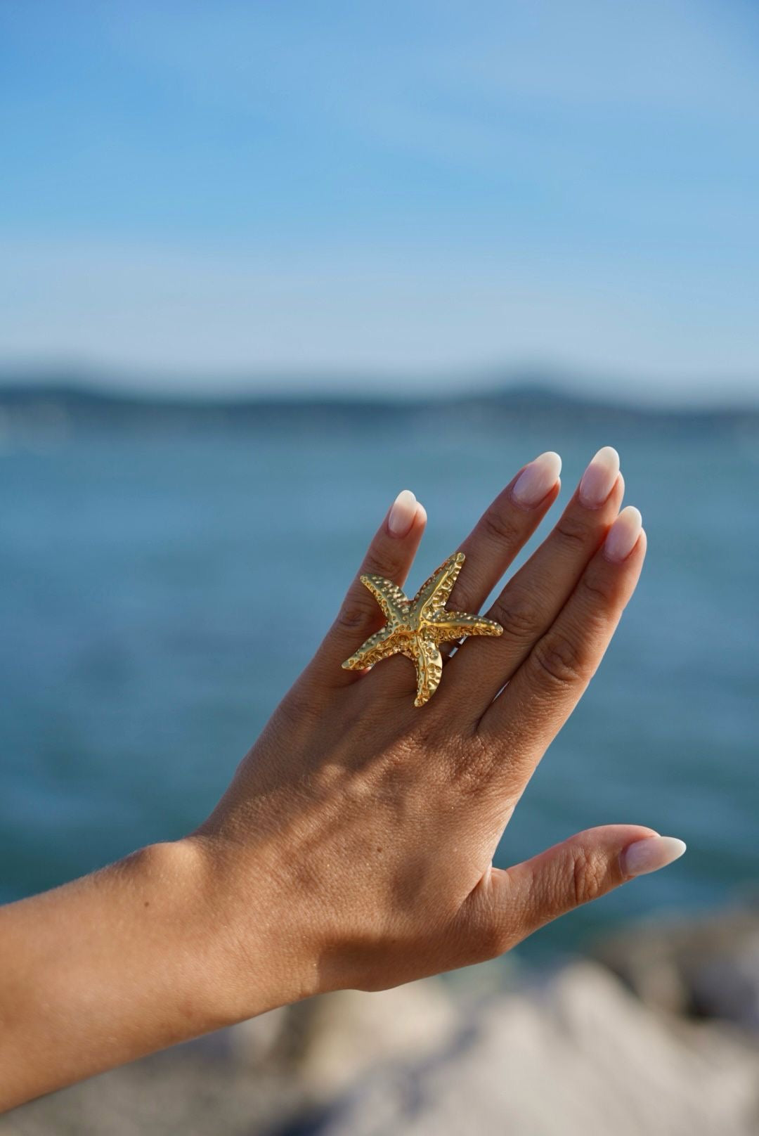 Bague étoile martelée – Acier inoxydable (ajustable)