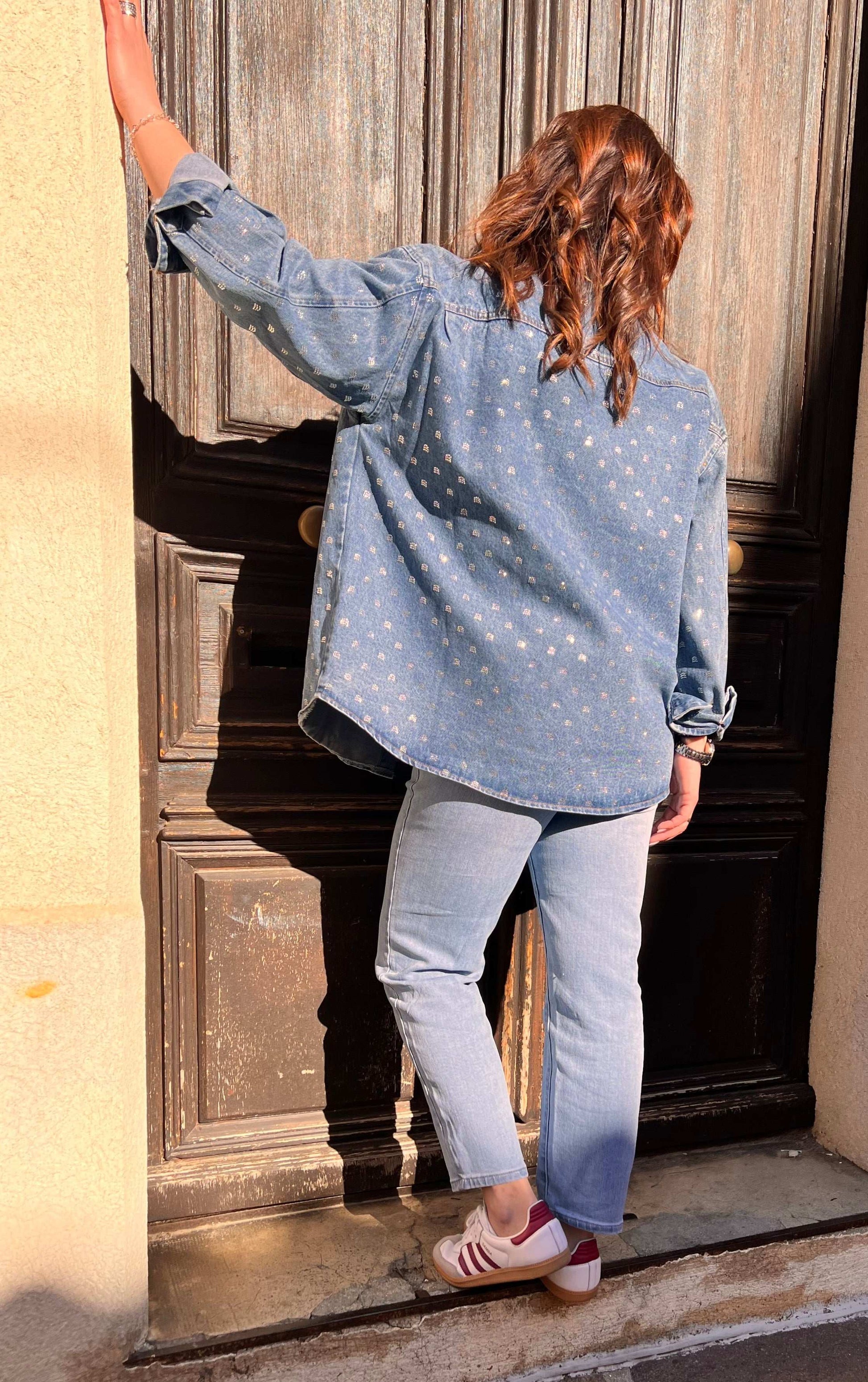 Veste Melissa en Denim et strass - Jad'Or la Mode- La mode au service-de-la-féminité