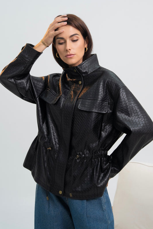 Veste texturé en similicuir noir 🖤