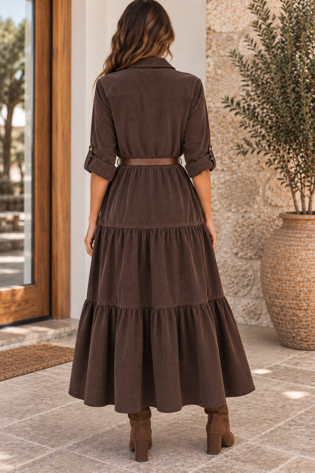 Robe longue en velours côtelé – Chocolat 🤎
