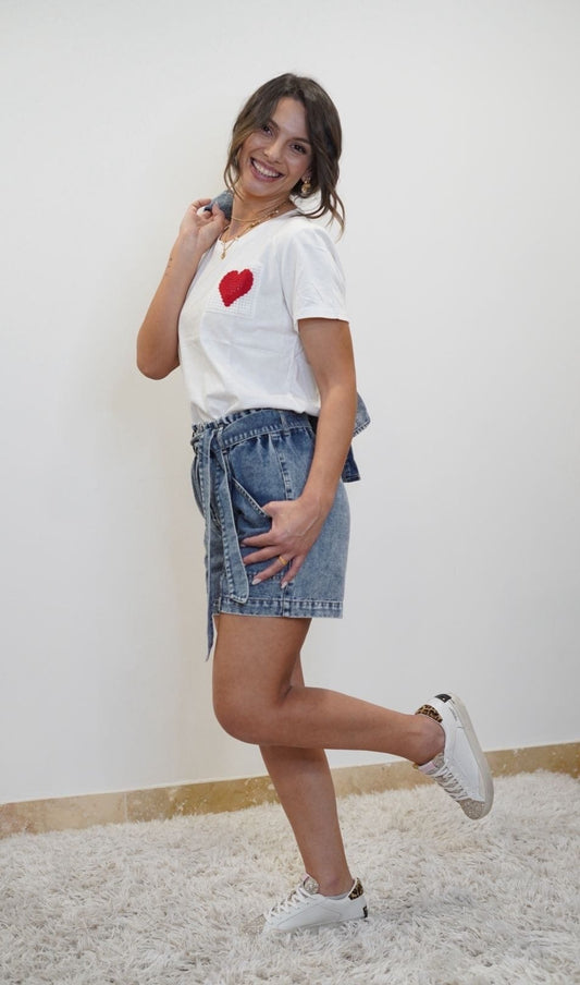 T-shirt Molly avec cœur rouge en crochet - Jad'Or la Mode- La mode au service-de-la-féminité