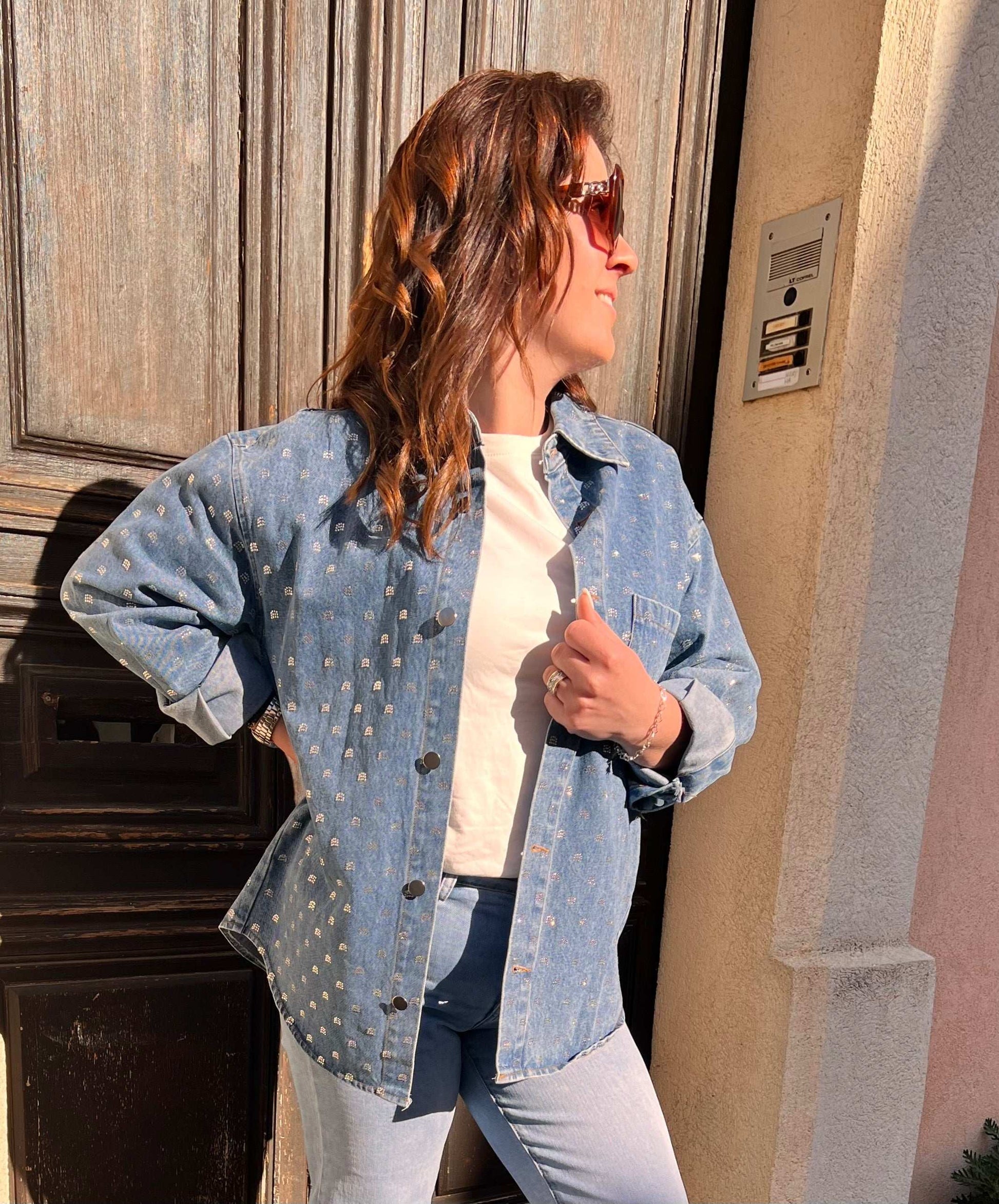 Veste Melissa en Denim et strass - Jad'Or la Mode- La mode au service-de-la-féminité