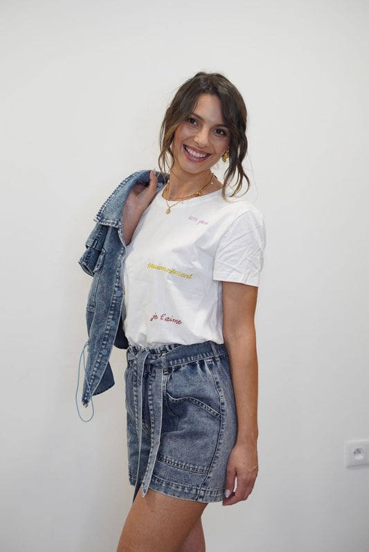 T-shirt manches courtes Je t’aime - blanc - Jad'Or la Mode- La mode au service-de-la-féminité