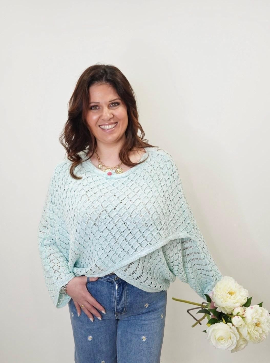Pull Melissa Turquoise- Manches évasés - Jad'Or la Mode- La mode au service-de-la-féminité