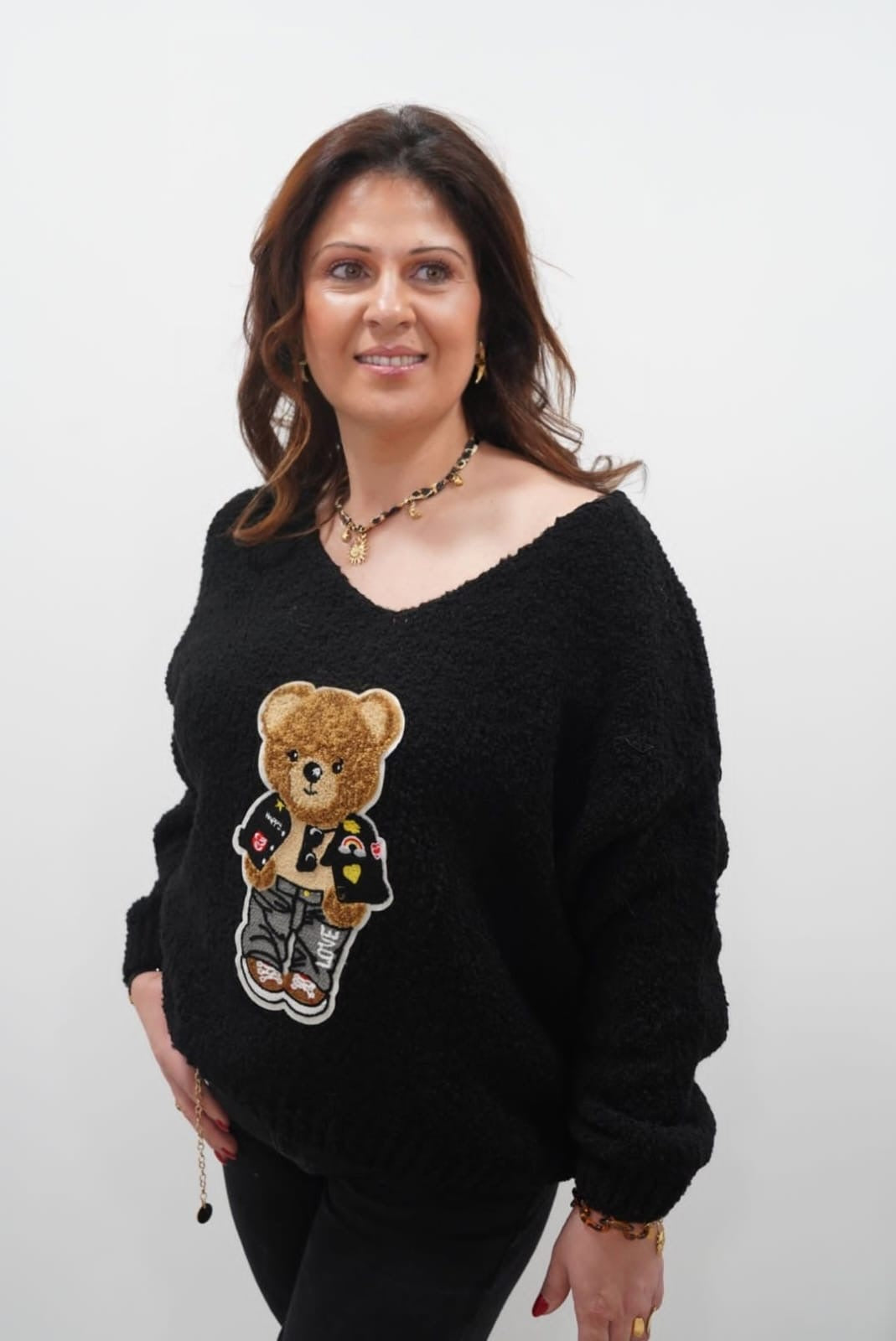 Pull Teddy Noir - Jad'Or la Mode- La mode au service-de-la-féminité