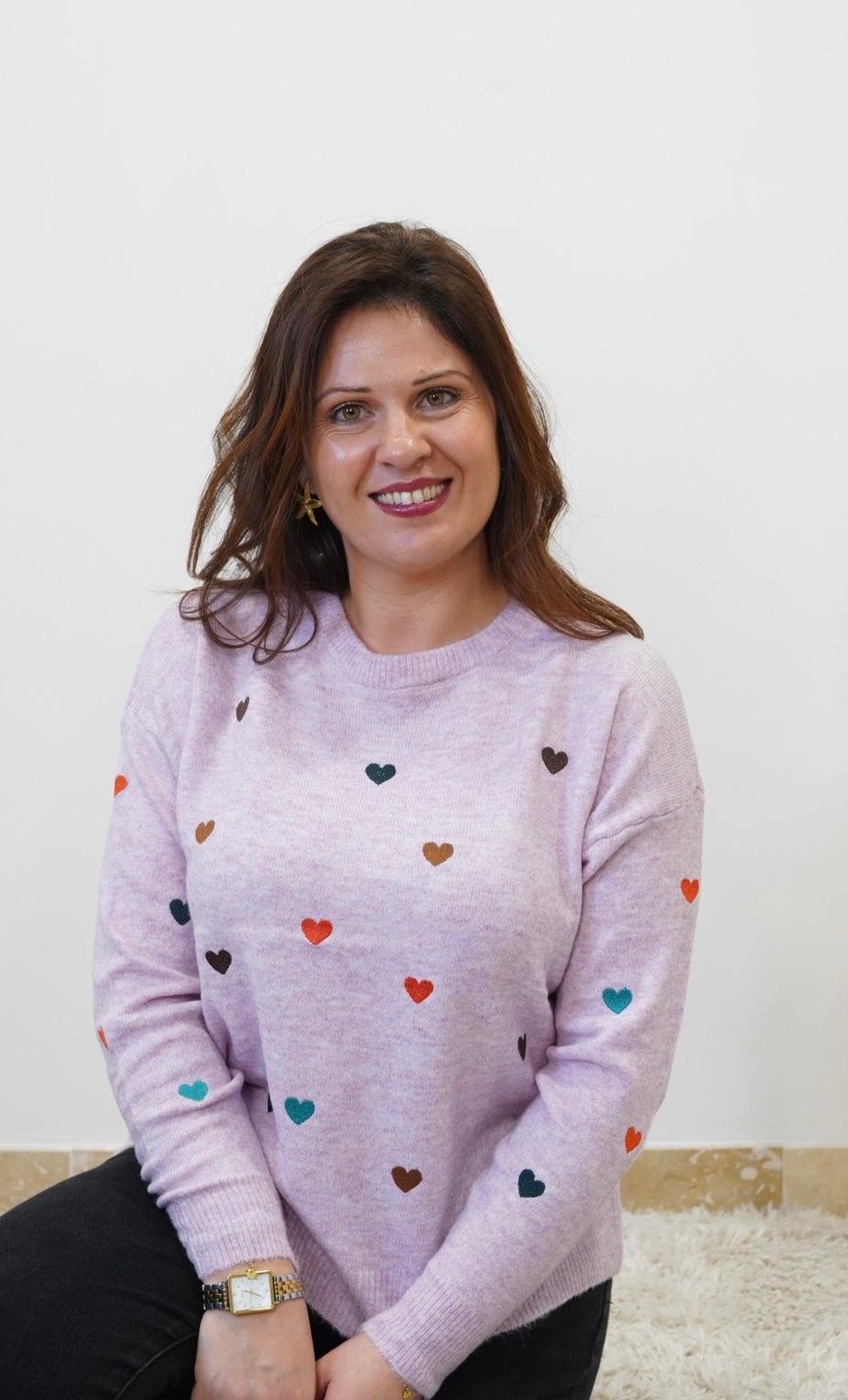 Pull brodé Cœurs - Lilas - Jad'Or la Mode- La mode au service-de-la-féminité