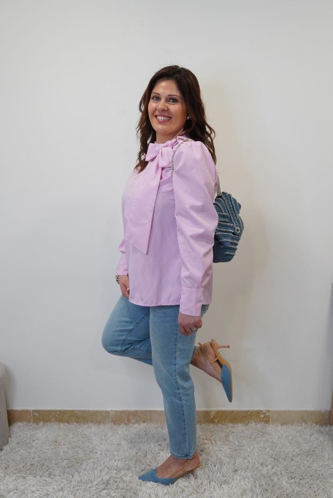 Chemise Rayé Rose avec noeud - Jad'Or la Mode- La mode au service-de-la-féminité