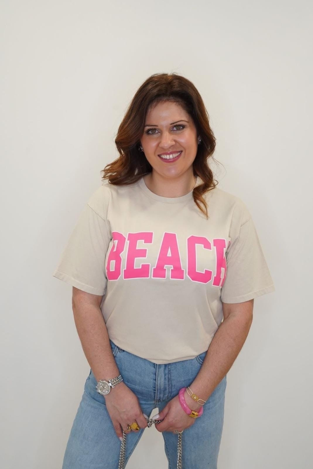 T-shirt BEACH manches courtes - Beige - Jad'Or la Mode- La mode au service-de-la-féminité