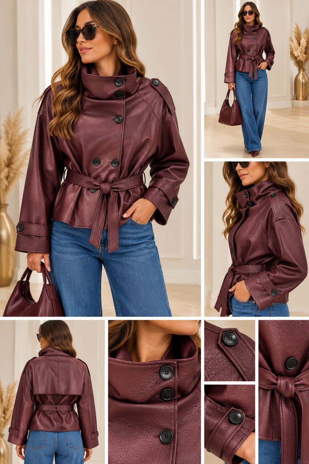 Veste en similicuir bordeaux effet martelé