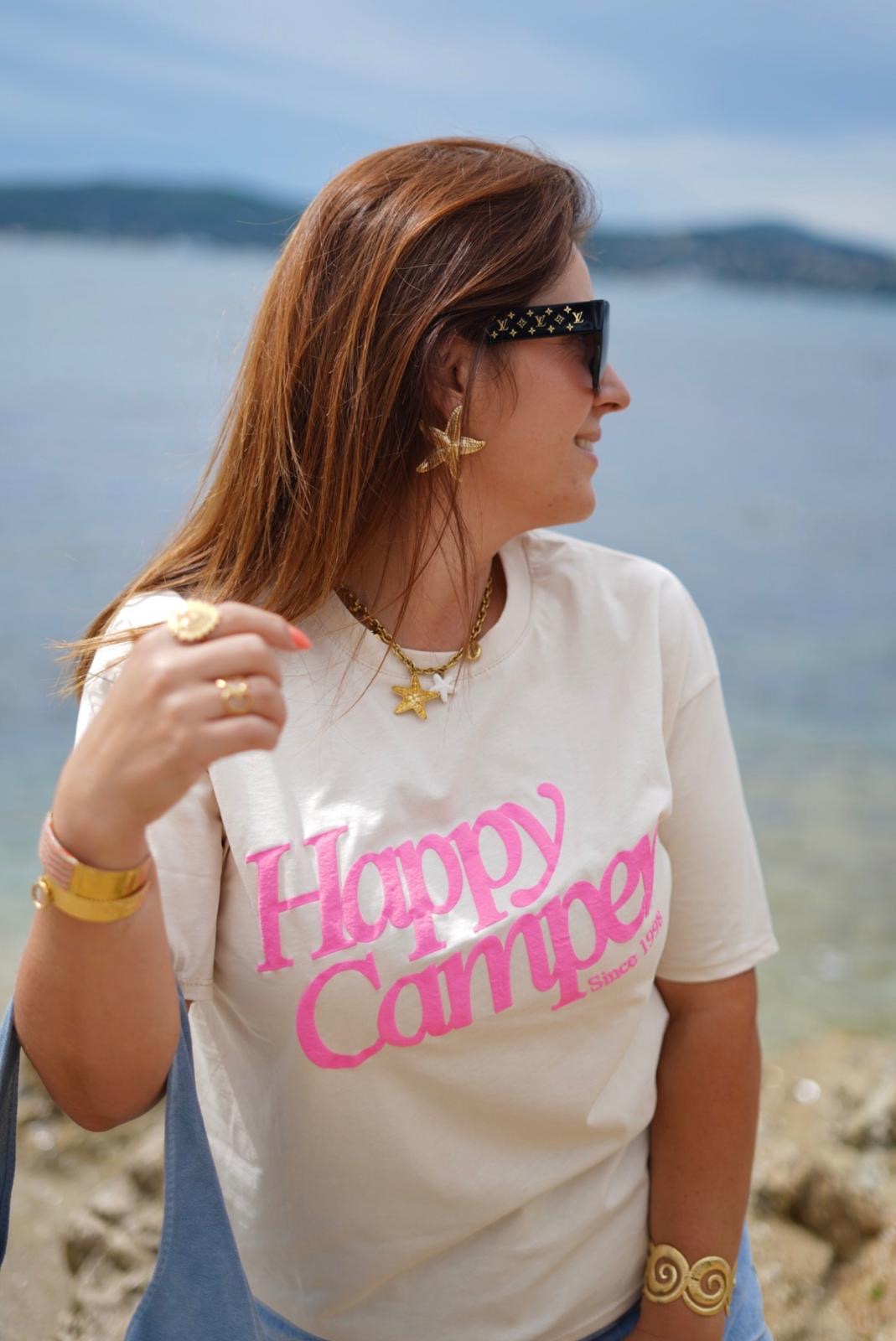 T-Shirt femme Happy Camper manches courtes - Beige