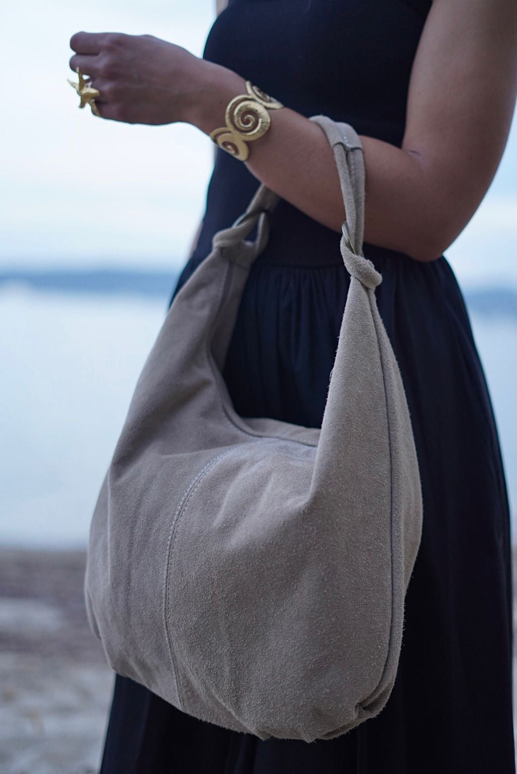 Sac Fourre-tout en daim beige - Fabrication italienne
