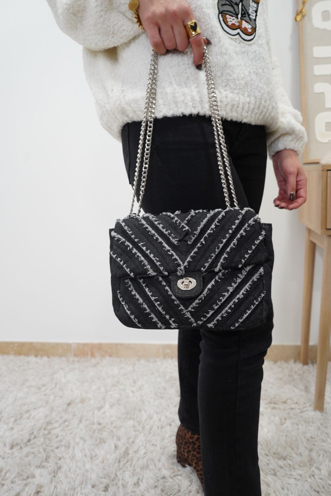 Sac en denim - Noir - Jad'Or la Mode- La mode au service-de-la-féminité