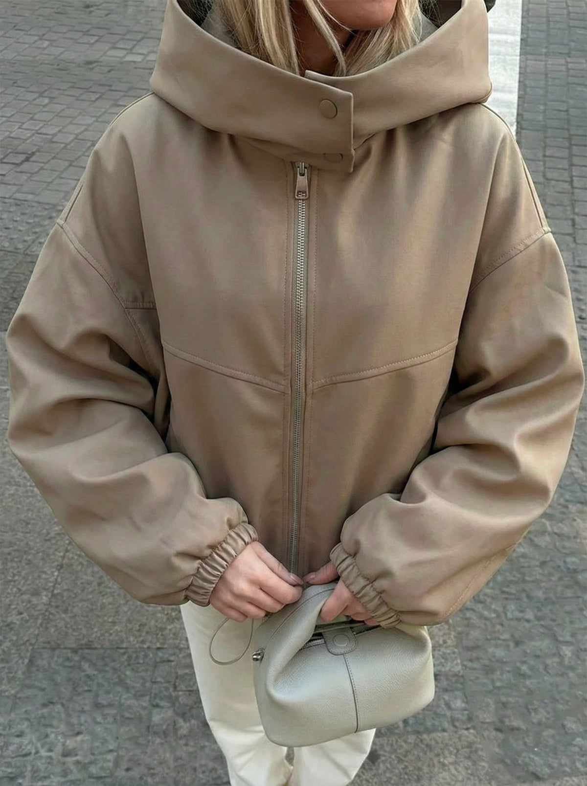 Blouson oversize avec capuche - couleur Camel