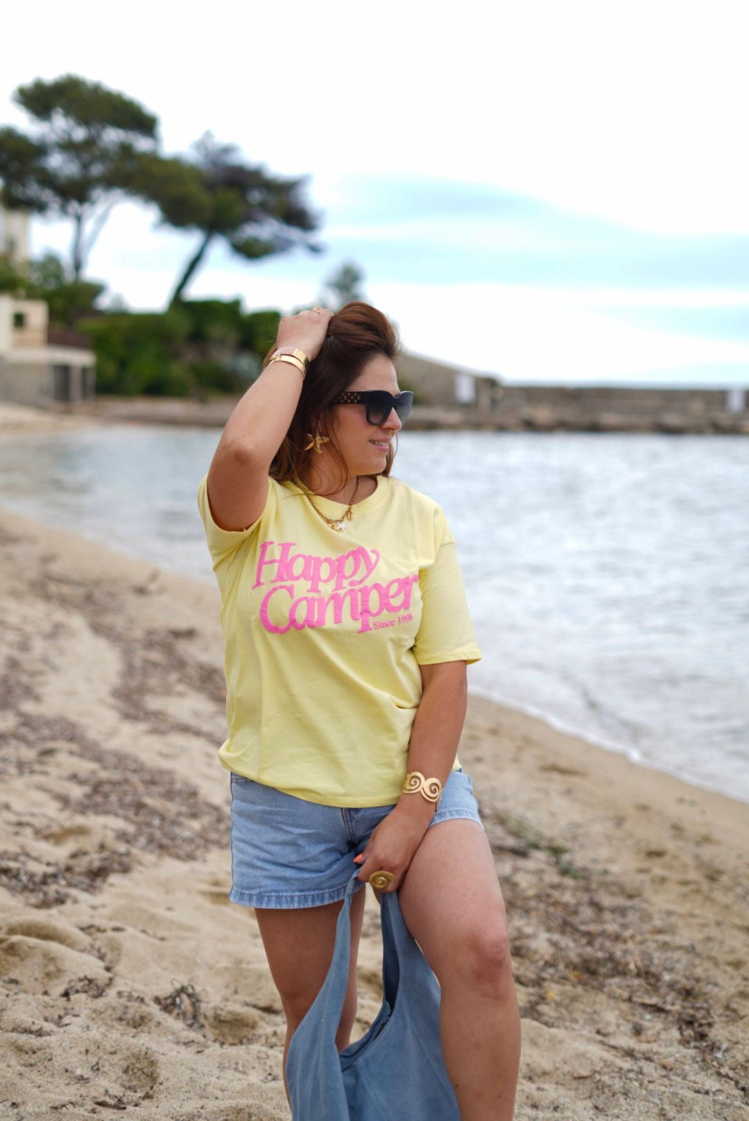 T-shirt femme Happy Camper manches courtes - Jaune