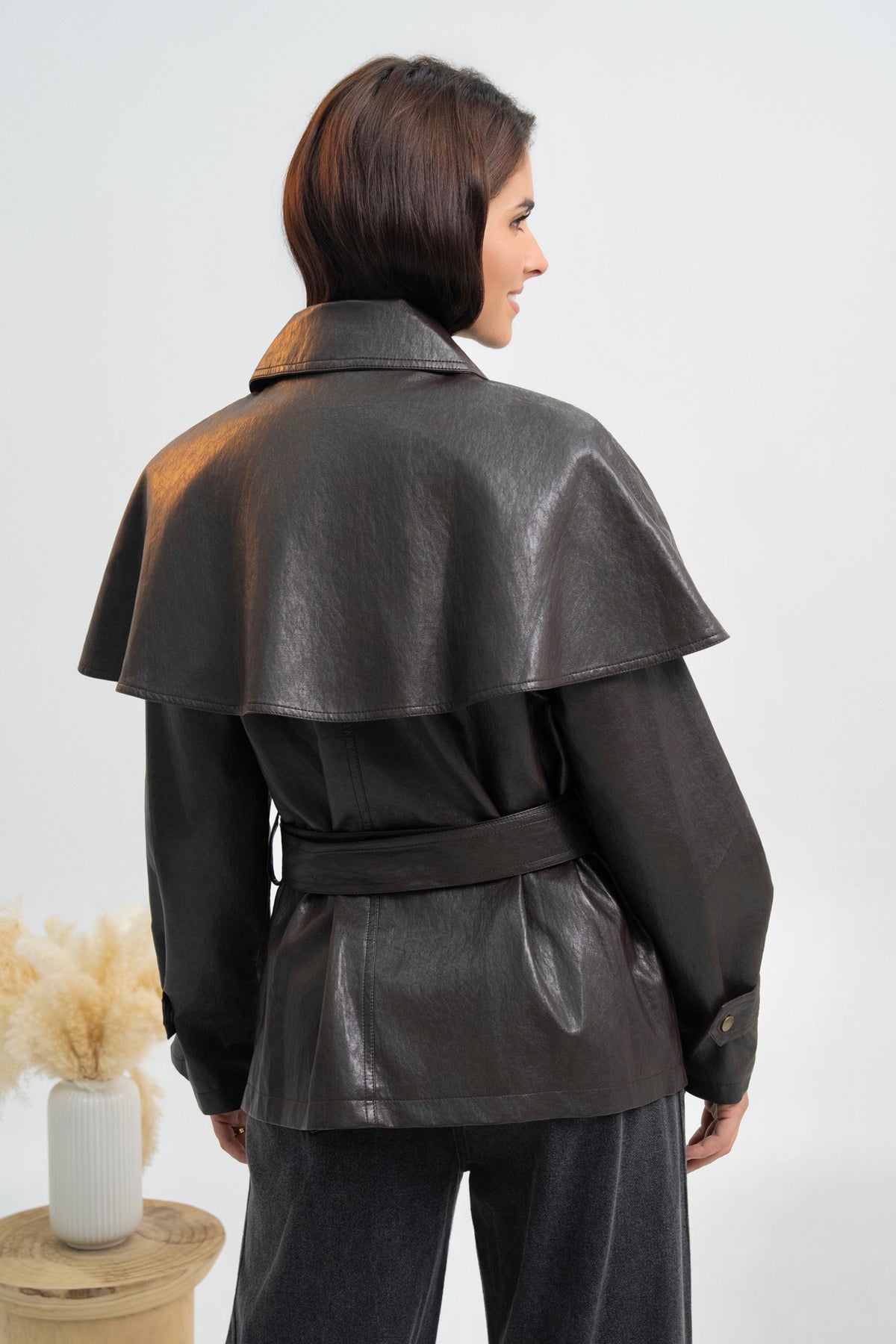Veste Cape en simili-cuir - Chocolat🤎