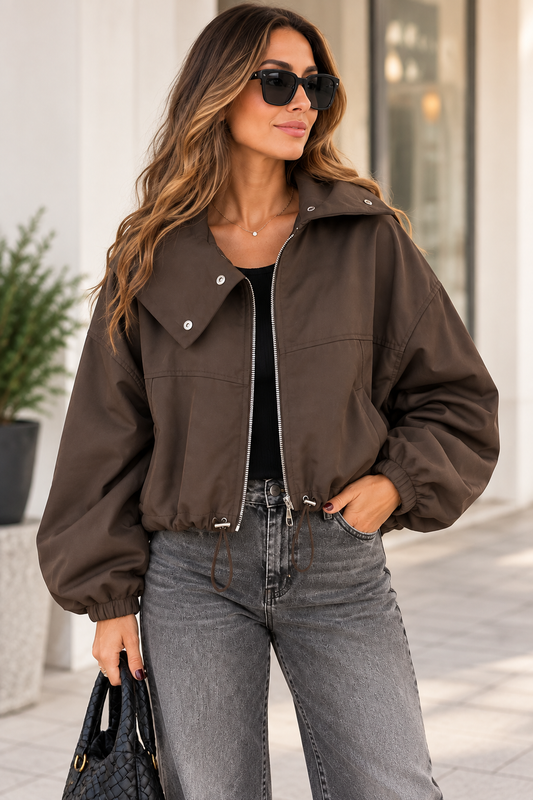 Blouson chocolat oversize, avec capuche