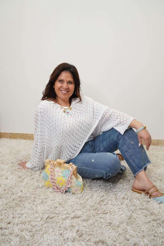 Pull Mélissa Blanc - Manches évasées - Jad'Or la Mode- La mode au service-de-la-féminité